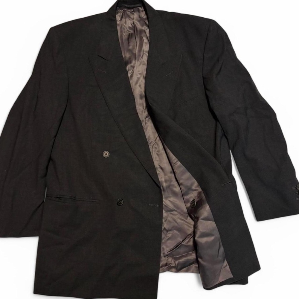 VTG Zegna 42R Taglio Esclusivo Black Check Blazer Double Breasted Italy Y2K - Picture 2 of 9